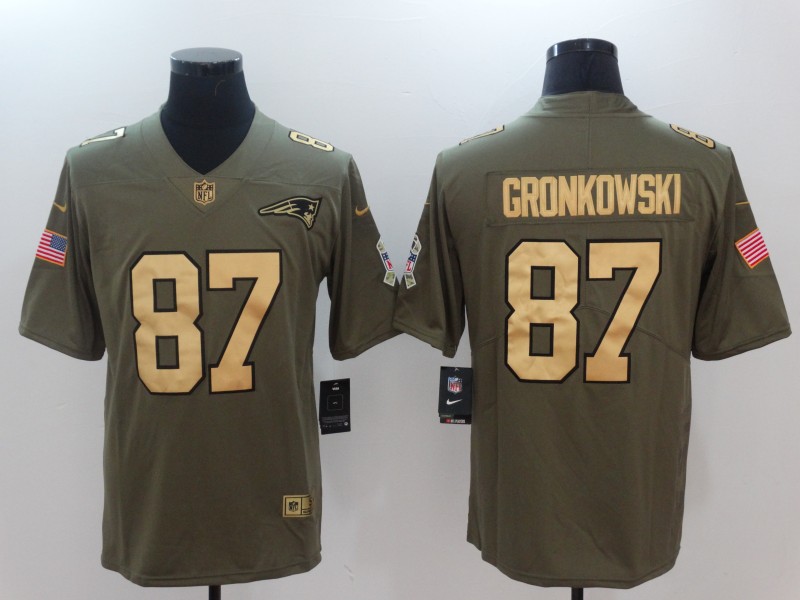 Men New England Patriots #87 Gronkowski Gold Anthracite Salute To Service Nike NFL Limited Jersey